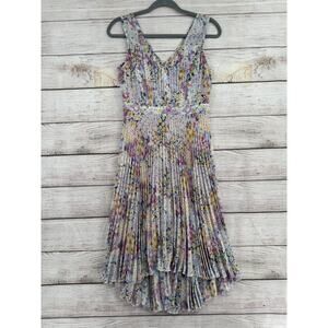 Plenty by Tracy Reese Floral Pleated High Low Dress Womens 2 Multicolor Back Zip